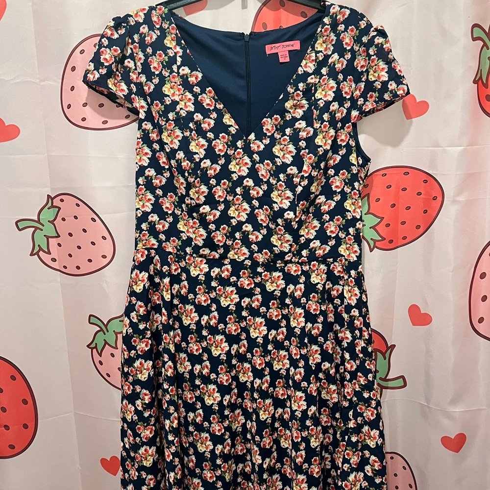Betsey Johnson Dark Blue Floral Midi Dress